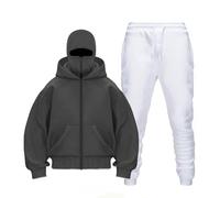 Maskjuwio Balaclava Hoodie Uomo | Caldo Completo Sportivo 2 Pezzi | Felpa con Cappuccio e Zip e Pantaloni da Jogging Set | Tuta da Jogging con Balaclava | Giacca Maschera con Tasche | Tuta da