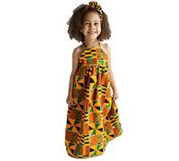 Maskjuwio Bambino neonato ragazza africana stampa senza spalle fascia per capelli principessa abito casual vestito ragazza, multicolore, 3-4 Jahre