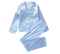 Maskjuwio Boys and Girls Striped Pajamas Border Children's Wear Four Can Be Worn Outside Long Sleeved Trousers Two Piece Home Wear Pigiama pagliaccetto bambina, Blu, 12 anni