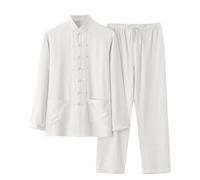 Maskjuwio Camicie cinesi Uomini 2 Pezzi Tuta Tanga Manica Lunga Camicia E Pantaloni Set Collo Alto Camicia di Lino Pantaloni Jogging Cotone Vestito Tradizionale Arti Marziali Abbigliamento Meditazione