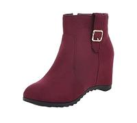 Maskjuwio Chelsea Boots - Stivaletti da donna foderati eleganti con tacco, comodi stivaletti effetto pelle scamosciata, antiscivolo, da trekking, da lavoro, per il tempo libero, con fibbie, Vino, 41