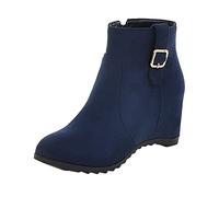 Maskjuwio Chelsea Boots - Stivaletti da donna foderati eleganti con tacco, comodi stivaletti effetto pelle scamosciata, antiscivolo, da trekking, da lavoro, per il tempo libero, con fibbie, Blu, 41 EU