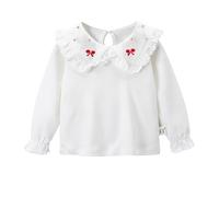 Maskjuwio Children's Spring and Autumn Bottoming Shirt Female Baby Spring Cotton Lapel Clothes Baby Girls Doll Collar T Shirt White Blouse Camicetta da donna, Colore: rosso, 5-6 Jahre
