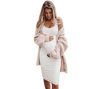 Maskjuwio Donna Maternity Casual Senza Maniche Solido Colore Crew Scollo a V Abito in Gravidanza Oversized Shirt Donna, bianco, XXL