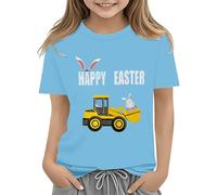 Maskjuwio Easter Shirts for Toddler Boy - Maglietta a maniche corte Tractor Bunny per bambini, in cotone, 2 13 anni, a maniche lunghe, per bambini, colore nero, Azzurro, 10-11Years