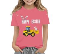 Maskjuwio Easter Shirts for Toddler Boy - Maglietta a maniche corte Tractor Bunny per bambini, in cotone, 2 13 anni, a maniche lunghe, per bambini, colore nero, rosa intenso, 4-5 Jahre