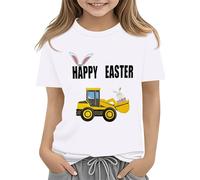 Maskjuwio Easter Shirts for Toddler Boy - Maglietta a maniche corte Tractor Bunny per bambini, in cotone, 2 13 anni, a maniche lunghe, per bambini, colore nero, bianco, 4-5 Jahre