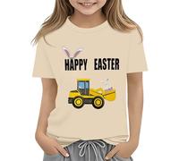 Maskjuwio Easter Shirts for Toddler Boy - Maglietta a maniche corte Tractor Bunny per bambini, in cotone, 2 13 anni, a maniche lunghe, per bambini, colore nero, beige., 2-3 Jahre
