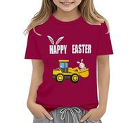 Maskjuwio Easter Shirts for Toddler Boy - Maglietta a maniche corte Tractor Bunny per bambini, in cotone, 2 13 anni, a maniche lunghe, per bambini, colore nero, Vino, 3-4 Jahre