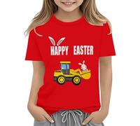 Maskjuwio Easter Shirts for Toddler Boy - Maglietta a maniche corte Tractor Bunny per bambini, in cotone, 2 13 anni, a maniche lunghe, per bambini, colore nero, Colore: rosso, 2-3 Jahre