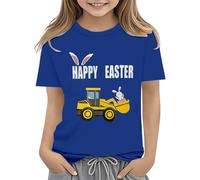 Maskjuwio Easter Shirts for Toddler Boy - Maglietta a maniche corte Tractor Bunny per bambini, in cotone, 2 13 anni, a maniche lunghe, per bambini, colore nero, Blu, 12-13 Jahre