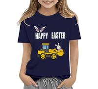 Maskjuwio Easter Shirts for Toddler Boy - Maglietta a maniche corte Tractor Bunny per bambini, in cotone, 2 13 anni, a maniche lunghe, per bambini, colore nero, Blu marino, 6-7 Jahre