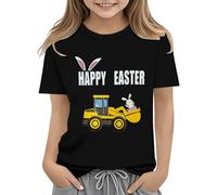 Maskjuwio Easter Shirts for Toddler Boy - Maglietta a maniche corte Tractor Bunny per bambini, in cotone, 2 13 anni, a maniche lunghe, per bambini, colore nero, Nero , 8-9 Jahre