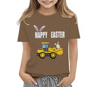 Maskjuwio Easter Shirts for Toddler Boy - Maglietta a maniche corte Tractor Bunny per bambini, in cotone, 2 13 anni, a maniche lunghe, per bambini, colore nero, marrone, 6-7 Jahre