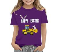 Maskjuwio Easter Shirts for Toddler Boy - Maglietta a maniche corte Tractor Bunny per bambini, in cotone, 2 13 anni, a maniche lunghe, per bambini, colore nero, Lilla, 8-9 Jahre