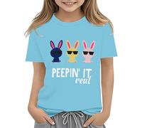 Maskjuwio Easter Shirts for Toddler Boy Short Sleeve Tractor Bunny Tshirt for Kids Cotton Tee Tops 2 13 Years Cravatta Natale, Celeste., 12-13 Jahre