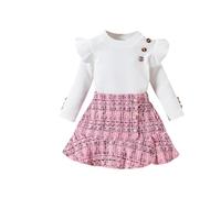 Maskjuwio Europa e Stati Uniti, abbigliamento per bambini e bambine, a maniche lunghe, con piccola fragranza, gonna in tessuto + berretto da basco, set da 3 tutine per neonati, Colore: rosa., 4-5