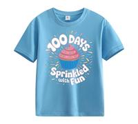 Maskjuwio Girls and Boys Casual Short Sleeved T Shirt 100 Days of School Opening 100 Days Anniversary Personality Loose Short Sleeved Rolli con colletto alto, Celeste., 3-4 Jahre