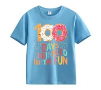 Maskjuwio Girls and Boys Casual Short Sleeved T Shirt 100 Days of School Opening 100 Days Anniversary Personality Loose Short Sleeved Maglione da donna corto, Celeste., 2-3 Jahre