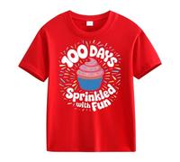 Maskjuwio Girls and Boys Casual Short Sleeved T Shirt 100 Days of School Opening 100 Days Anniversary Personality Loose Short Sleeved Rolli con colletto alto, Colore: rosso, 8-9 Jahre