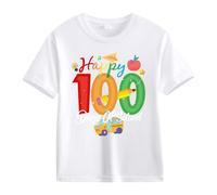 Maskjuwio Girls and Boys Casual Short Sleeved T Shirt 100 Days of School Opening 100 Days Anniversary Personality Loose Short Sleeved Blusa in raso da donna, bianco, 6-7 Jahre