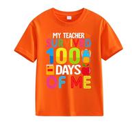 Maskjuwio Girls and Boys Casual Short Sleeved T Shirt 100 Days of School Opening 100 Days Anniversary Personality Loose Short Sleeved Maglietta lunga da donna, Colore: arancione., 6-7 Jahre