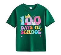 Maskjuwio Girls and Boys Casual Short Sleeved T Shirt 100 Days of School Opening 100 Days Anniversary Personality Loose Short Sleeved Dry Pomodori, verde, 6-7 Jahre