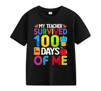 Maskjuwio Girls and Boys Casual Short Sleeved T Shirt 100 Days of School Opening 100 Days Anniversary Personality Loose Short Sleeved Maglietta lunga da donna, Nero , 3-4 Jahre