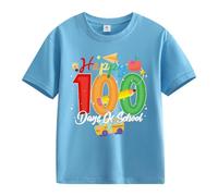 Maskjuwio Girls and Boys Casual Short Sleeved T Shirt 100 Days of School Opening 100 Days Anniversary Personality Loose Short Sleeved Blusa in raso da donna, Celeste., 8-9 Jahre
