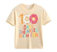 Maskjuwio Girls and Boys Casual Short Sleeved T Shirt 100 Days of School Opening 100 Days Anniversary Personality Loose Short Sleeved Maglione da donna corto, beige., 8-9 Jahre