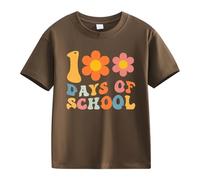 Maskjuwio Girls and Boys Casual Short Sleeved T Shirt 100 Days of School Opening 100 Days Anniversary Personality Loose Short Sleeved Maglietta a maniche lunghe per bambini, marrone, 12-13 Jahre