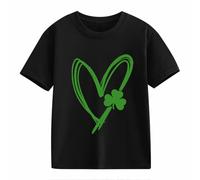 Maskjuwio Girls and Boys Casual Short Sleeved T Shirt St Day Middle and Large Children's Retro Personality 2D Printing Children's Loose Short Sleeved Maglietta intima a maniche lunghe, Nero , 6-7