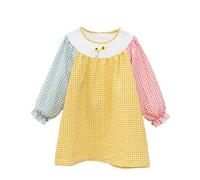 Maskjuwio Girls Dresses Long Sleeved Embroidery Models Dress Three Colours Striped Fabric Patchwork Spring and Summer Dresses Life Christmas, giallo., 4-5 Anni