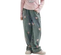Maskjuwio Jeans da ragazza a gamba larga primavera e modelli per jeans retrò medio e grande con gamba larga e pantaloni dritti Trendy Loose Casual Pantaloni Hockey su ghiaccio Maglione per bambini