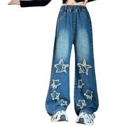 Maskjuwio Jeans larghi da ragazza New Spring Summer and Autumn Styles for Middle and Large Children's Five Pointed Star Wide Leg Straight Pants Trendy and Cool Loose Casual Dance, Blu, 9-10 Jahre