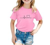 Maskjuwio Kids Children Daily Casual Cute Printed Short Sleeve O Neck T Shirt Top Giacche Teen Girls, Colore: rosa., 4-5 Jahre