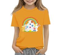 Maskjuwio Kids Easter Bunny T Shirt with Colorful Eggs and Floral Design Soft T Shirt for Girls Comfort and Stylish Cardigan Verschluss, giallo., 3-4 Jahre