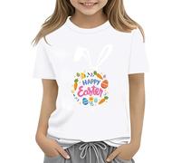 Maskjuwio Kids Easter Bunny T Shirt with Colorful Eggs and Floral Design Soft T Shirt for Girls Comfortable and Stylish Wite Blusen Damen Elegant, bianco, 6-7 Jahre