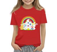 Maskjuwio Kids Easter Bunny T Shirt with Colorful Eggs and Floral Design Soft T Shirt for Girls Comfort and Stylish Cardigan Verschluss, Colore: rosso, 2-3 Jahre