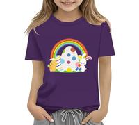 Maskjuwio Kids Easter Bunny T Shirt with Colorful Eggs and Floral Design Soft T Shirt for Girls Comfort and Stylish Cardigan Verschluss, Lilla, 3-4 Jahre