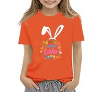 Maskjuwio Kids Easter Bunny T Shirt with Colorful Eggs and Floral Design Soft T Shirt for Girls Comfortable and Stylish Wite Blusen Damen Elegant, Colore: arancione., 8-9 Jahre