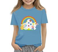 Maskjuwio Kids Easter Bunny T Shirt with Colorful Eggs and Floral Design Soft T Shirt for Girls Comfort and Stylish Cardigan Verschluss, Azzurro, 4-5 Jahre