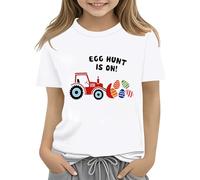 Maskjuwio Kids Easter Bunny T Shirt with Colorful Eggs and Floral Design Soft T Shirt for Girls Comfort and Stylish Baby M, bianco, 8-9 Jahre