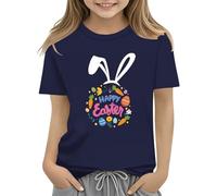 Maskjuwio Kids Easter Bunny T Shirt with Colorful Eggs and Floral Design Soft T Shirt for Girls Comfortable and Stylish Wite Blusen Damen Elegant, Blu marino, 2-3 Jahre