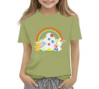 Maskjuwio Kids Easter Bunny T Shirt with Colorful Eggs and Floral Design Soft T Shirt for Girls Comfort and Stylish Cardigan Verschluss, Ag., 2-3 Jahre