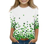 Maskjuwio Kids St Day 3/4 Sleeve Green T Shirt Top Girls Funny St Day Shirt Spilla natalizia da donna, bianco, 12-13 Jahre