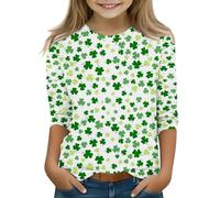 Maskjuwio Kids St Day 3/4 Sleeve Green T Shirt Top Girls Funny St Day Shirt Spilla natalizia da donna, Ag., 12-13 Jahre