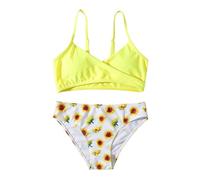 Maskjuwio Nuovo Ragazze Giallo Fiori Split Costume Da Bagno Medio E Grandi Costumi Da Bagno Bikini Costume 158/164, giallo., 7-8 Jahre