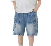Maskjuwio Pantaloncini Primavera Medio e Grande Jeans a cinque punti Sottile Casual Jeans Pantaloni da portiere Uomo Corto, Blu, 6-7 Jahre