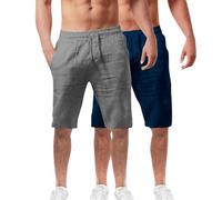 Maskjuwio Pantaloni corti da uomo, in lino, confezione da 2 pezzi, leggeri, pantaloni sportivi larghi, pantaloni da jogging corti, traspiranti, con tasche elastiche, in vita, Ny3, XXL